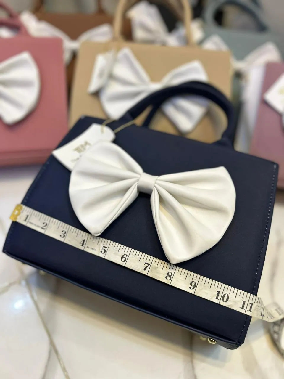 Black Bow Shoulder Bag for Women with White Strap