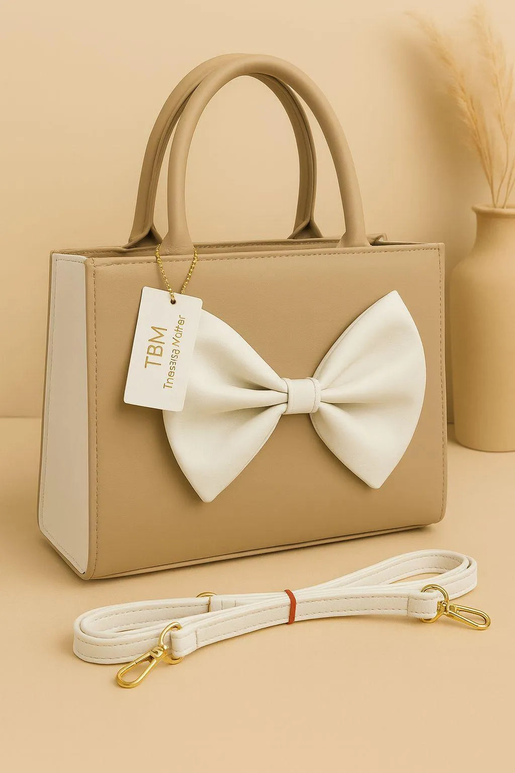 Black Bow Shoulder Bag for Women with White Strap