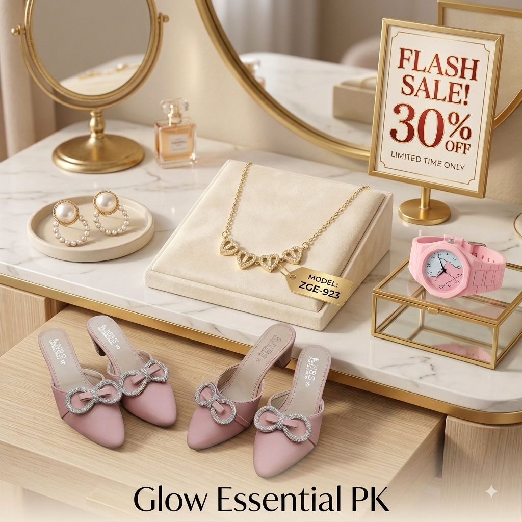 At Glow Essential PK, we bring together beautiful jewelry, watches, footwear, handbags, and women's accessories in one place.